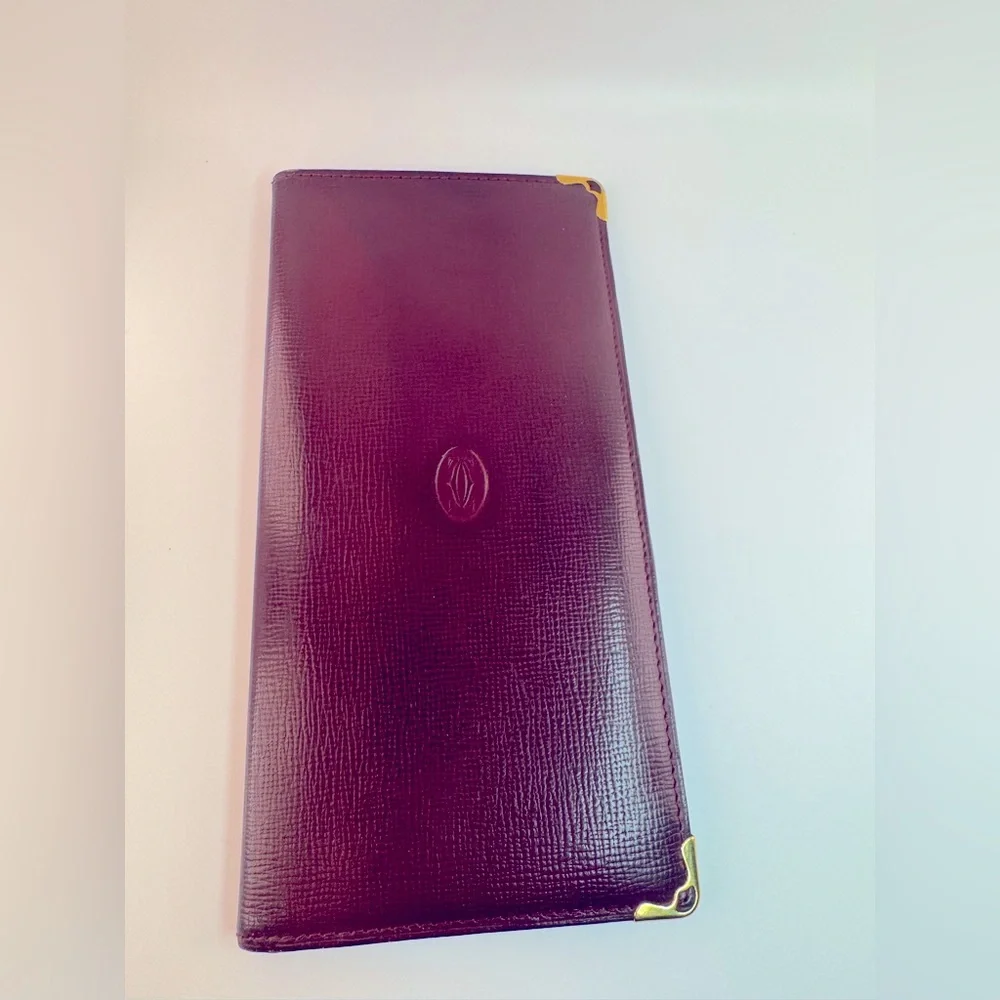 Cartier Wallet Long Bifold Wallet Must de Cartier Burgundy Gold Corners Vintage - Picture 9 of 16